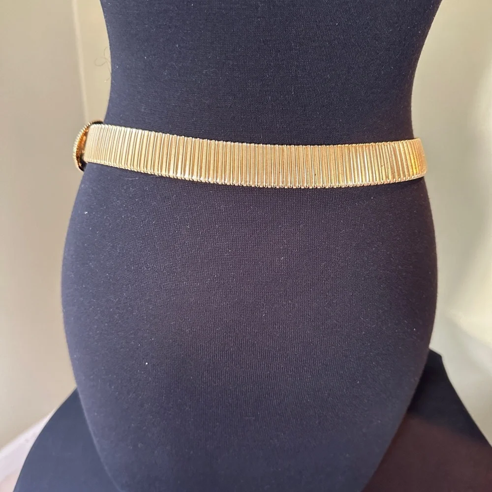 Vintage Metal Belt Gold Tone Disco 1980s Runway Rare